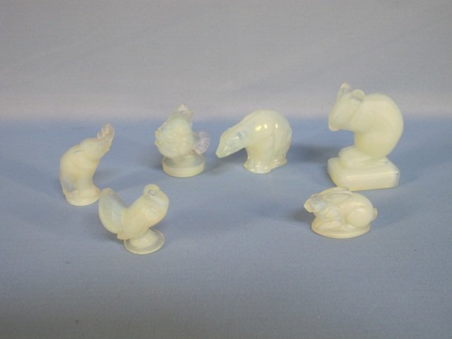 Group of 6 Sabino Opalescent Glassware Animals: Group of 6 Sabino Opalescent Glassware Animals, Vintage and Later.: Small Elephant incised Sabino France, Small Fish marked Sabino, Small Phesant incised Sabino France, Small Rabbit incised Sabino Par