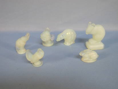 Group of 6 Sabino Opalescent Glassware Animals: Group of 6 Sabino Opalescent Glassware Animals, Vintage and Later.: Small Elephant incised Sabino France, Small Fish marked Sabino, Small Phesant incised Sabino France, Small Rabbit incised Sabino