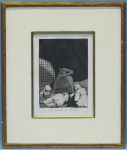 Francisco de Goya (1746-1828), Los Caprichos #34: Francisco de Goya, Spanish (1746-1828), Capricho #34: Las rinde el sueÃ±o (Sleep overcomes them), 5th edition (1881-1886), original Etching and aquatint on paper, matted and framed under glass,