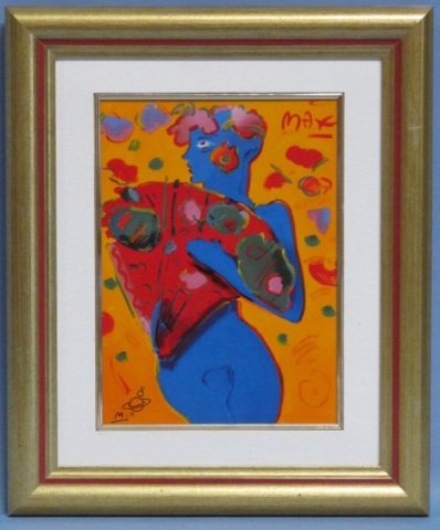 Peter Max, "Fan Dancer": Peter Max, German/American (1937 - ), "Fan Dancer", 1989, ceramic plaque, plaque: 10 in. x 7.5 in. , frame: 16 in. x 13.5 in., provenance: private collection of Mrs. Wilma Bruyere, Houston, Texas, USA