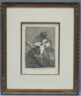 Francisco de Goya (1746-1828), Los Caprichos #79: Francisco de Goya, Spanish (1746-1828), Capricho #79: Nadie nos ha visto ( No one has seen us), 1st edition 1799, original Etching and aquatint on paper, matted and framed under glass, plate: 8.5 in.