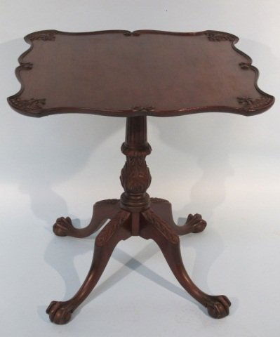 American Chippendale Mahogany Ball and Claw Table: American Chippendale Mahogany Ball and Claw Tea Table with Shaped Top. 28 1/2"Ht x 27" Square Top.