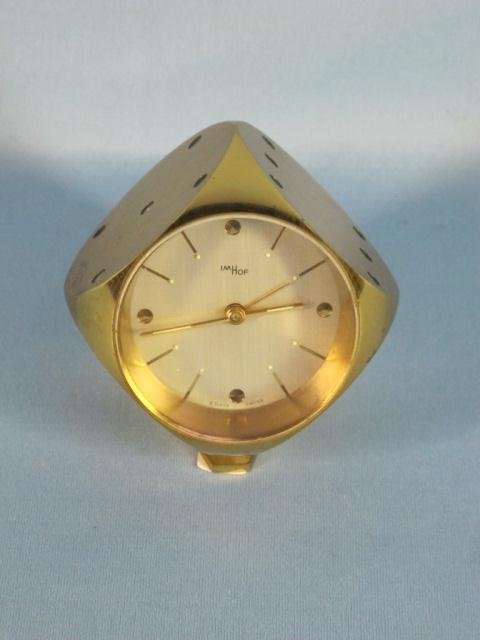 Imhof Gold Dice Motif Desk 8 Day Alarm Clock Swiss: Imhof Gold Dice Motif Desk 8 Day Alarm Clock Swiss Made. 3 1/2" x 3 1/2". Not working Condition