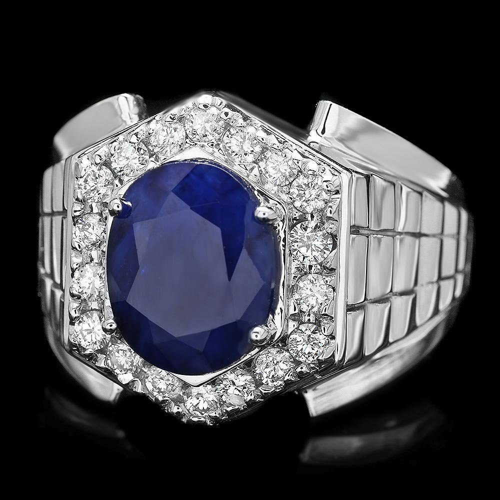 14k Gold 4ct Sapphire 0.70ct Diamond Mens Ring 14k Gold 4ct Sapphire 0.70ct Diamond Mens Ring