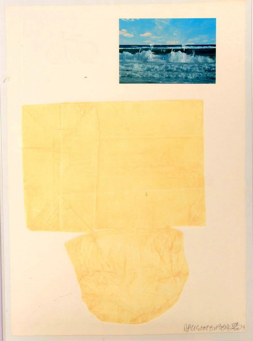 Rauschenberg, Robert: 1925 Port Arthur/Texas - 2008 Captiva/Island. "The Tramp". Einfarbige Lithografie mit Prägedruck und Fotocollage von 1974. Aufl. 279/300, re.u. sign. und dat. (19)74. Blattgr.: 78,5 x 56,5 cm. R.