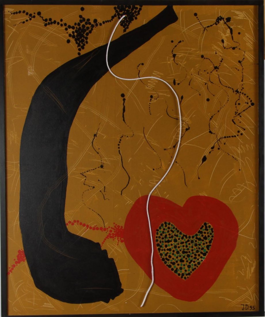 Dewasne, Jean: 1921 Helemmes/Lille - 1999 Paris. "La coeur blessée, 1995". Mischtechnik mit Kordel auf Lwd. 120 x 100 cm. R.