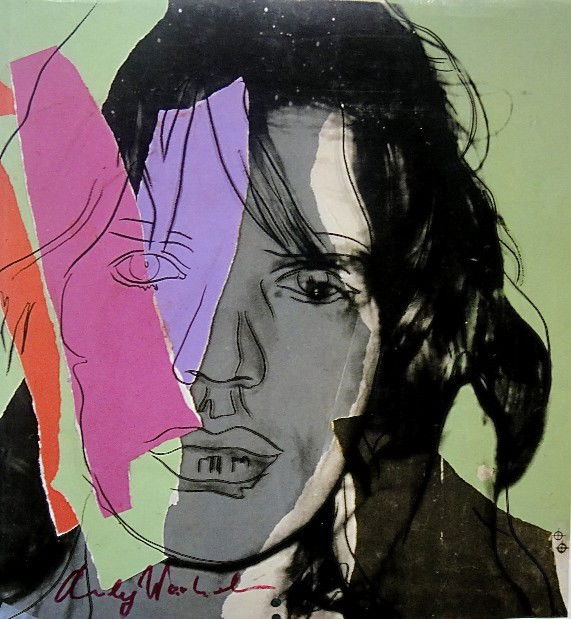 Andy WARHOL, Hand Signed Print, Mick Jagger: Andy WARHOL, "Mick Jagger", hand-signed Offset Print. From an signed VIP-catalog from 1982; Hand signed by Andy Warhol in red pen. Size: 8,6 x 8,6 in (22 x 22 cm), printed on glossy paper and printed