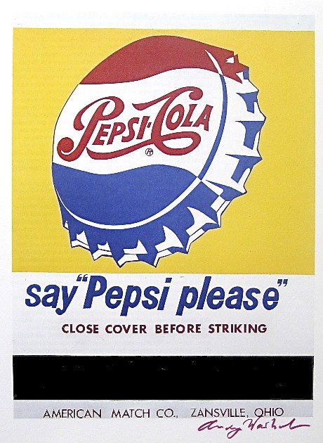 Andy WARHOL, Hand Signed Print, Pepsi-Cola: Andy WARHOL, "Pepsi-Cola", hand-signed Offset Print. From an signed VIP-catalog from 1982; Hand signed by Andy Warhol in red pen. Size: 10,6 x 8,2 in (27 x 21 cm), printed on the back. Excellent condi