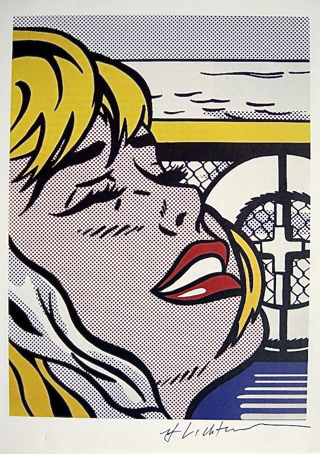 Roy LICHTENSTEIN, Offset Print, Portrait: Offset Print by Roy Lichtenstein, Portrait. Hand signed by Lichtenstein in felt pen. From a signed VIP -exhibition catalog / New York, Abbeville Press. 2. Edition from 1984: Cross River Press LTD. Pri
