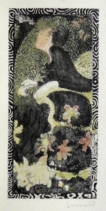 PIERRE BONNARD, hand colored and hand signed Lithog: Wonderful hand colored and signed Lithograph "Femme assise au Lapin" by Pierre Bonnard. Watercolor on beautiful hand made paper. "Femme assise au Lapin" was published in the rare suite "Bonnard" by Le