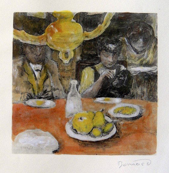 PIERRE BONNARD, hand colored and hand signed Lithog: Wonderful hand colored and signed Lithograph by Pierre Bonnard. Watercolor on beautiful hand made paper. "Coin de Salle a Manger" was published in the rare suite "Bonnard" by Leon Werth, 1923. Edition