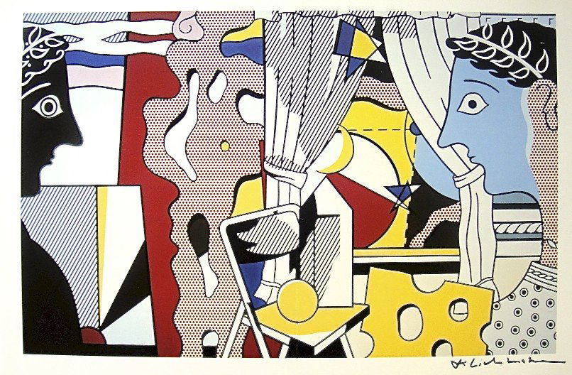 Roy LICHTENSTEIN, Offset Print, 1984: Offset Print by Roy Lichtenstein, 1984. Hand signed by Lichtenstein in felt pen. From a signed VIP -exhibition catalog / New York, Abbeville Press. 2. Edition from 1984: Cross River Press LTD. Printed