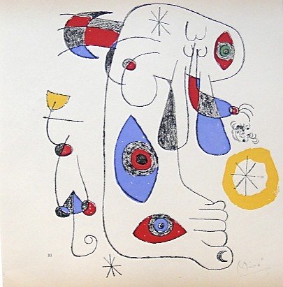 JOAN MIRO, Hand Signed Lithographie, "Suite II" 195: Beautiful hand signed Lithograph by Joan MIRO "Serie II", 1954. Hand signed by Joan Miro in pencil. This lithograph was part of the signed VIP book "The Graphic Work". Prov: Mourlot / Aimé Maeght; St