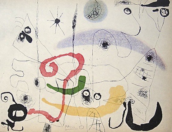JOAN MIRO, Hand Signed Lithographie, "Suite II" 195: Beautiful hand signed Lithograph by Joan MIRO "Serie II", 1954. Hand signed by Joan Miro in pencil. This lithograph was part of the signed VIP book "The Graphic Work". Prov: Mourlot / Aimé Maeght; St