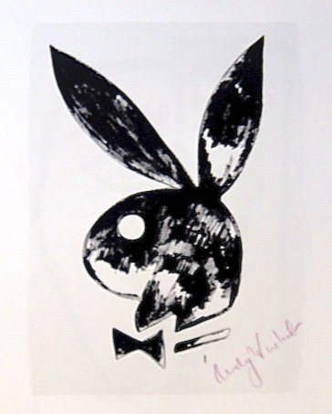 ANDY WARHOL, Special Print hand signed, "Playboy B: Andy WARHOL, hand signed special Print "Playboy Bunny". From a signed VIP catalog form 1982. Hand signed by Andy Warhol in black pen. Wonderful artwork in good quality. Size: 9.6 x 7.9 in (25 x 20 cm)