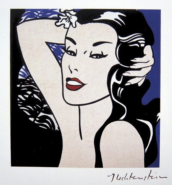 Roy LICHTENSTEIN, Offset Print, Girl: Offset Print by Roy Lichtenstein, "Girl". Hand signed by Lichtenstein in felt pen. From a signed VIP -exhibition catalog 1982 - Nationalgalerie Berlin / Staatliche Museen Preussischer Kulturbesitz. Si