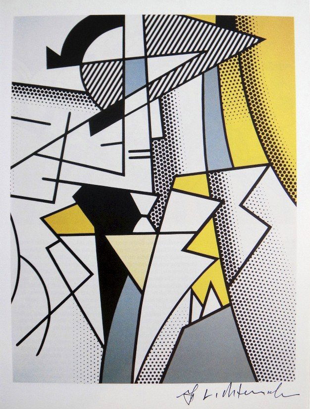 Roy LICHTENSTEIN, Offset Print, Wald mit blauen Pi: Offset Print by Roy Lichtenstein, Wald mit blauen Pinselstrichen. Hand signed by Lichtenstein in felt pen. From a signed VIP -exhibition catalog / New York, Abbeville Press. 2. Edition from 1984: Cros