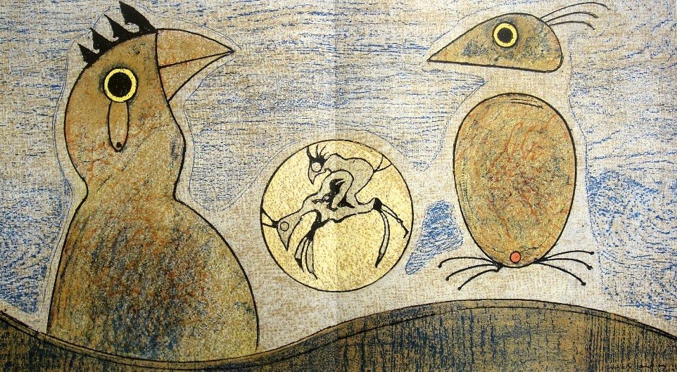 Max ERNST, Original Lithograph, Birds (1976): Max ERNST; Exceptional Original Lithograph Birds by Max Ernst (1976) Aigned in the stone and printed on the hand press by Pierre Chave in Vence, 1976. Prov: Galerie les Tourettes, Paris. This exquisit