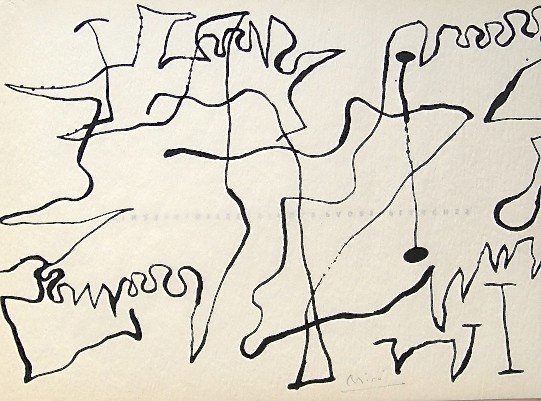 JOAN MIRO, Hand Signed Lithographie, 1954: Beautiful hand signed Lithograph by Joan MIRO "Serie Black and Red", 1954. Hand signed by Joan Miro in pencil. This lithograph was part of the signed VIP book "The Graphic Work". Prov: Mourlot / Aimé