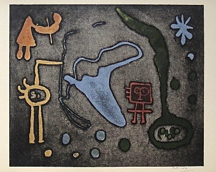 JOAN MIRO, Hand Signed Lithographie, "Suite II" 195: Beautiful hand signed Lithograph by Joan MIRO "Serie II", 1954. Hand signed by Joan Miro in pencil. This lithograph was part of the signed VIP book "The Graphic Work". Prov: Mourlot / Aimé Maeght; St