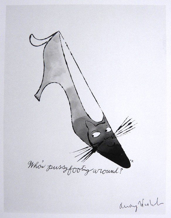 ANDY WARHOL, Signed Print, Who's pussyfooting aroun: Andy WARHOL, "Who's pussyfooting around?", hand signed Offset Print. From a signed VIP-catalog from 1982. Hand signed by Andy Warhol in black pen. Size: 10.3 x 7.5 in (26 x 19 cm) printed on the back.