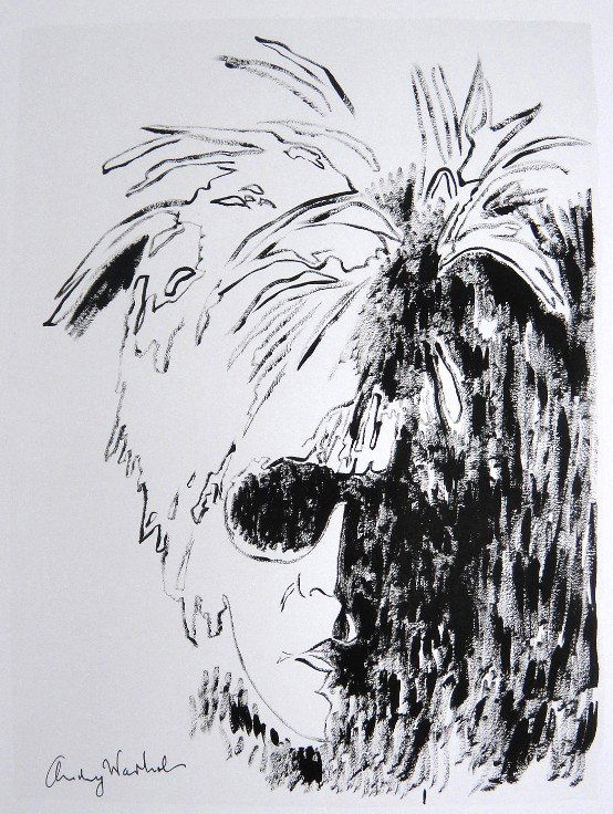 ANDY WARHOL, Signed Print, Self-Portrait, 1982: Andy WARHOL, "Self-Portrait", hand signed Offset Print. From a signed VIP-catalog from 1982. Hand signed by Andy Warhol in black pen. Size: 10.3 x 7.5 in (26 x 19 cm) printed on the back. Excellent co