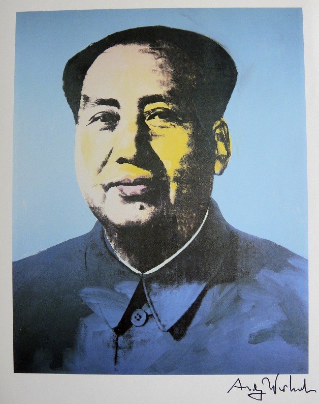 ANDY WARHOL, Signed Print, Mao Tse Tung, 1982: Andy WARHOL, "Mao Tse Tung", hand signed Offset Print. From a signed VIP-catalog from 1982. Hand signed by Andy Warhol in black pen. Size: 10.3 x 7.5 in (26 x 19 cm) printed on the back. Excellent con