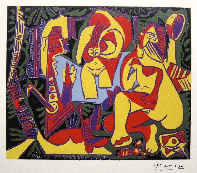 Pablo PICASSO • Woodcut “Le Déjeuner sur l’Herbe” • : Pablo Picasso, wonderful woodcut “Le Déjeuner sur l’Herbe". From the exclusive suite published in 1966. Edition: “Pablo Picasso – Graphisches Werk” by Kurt Leonhard. Woodcut after the linoc