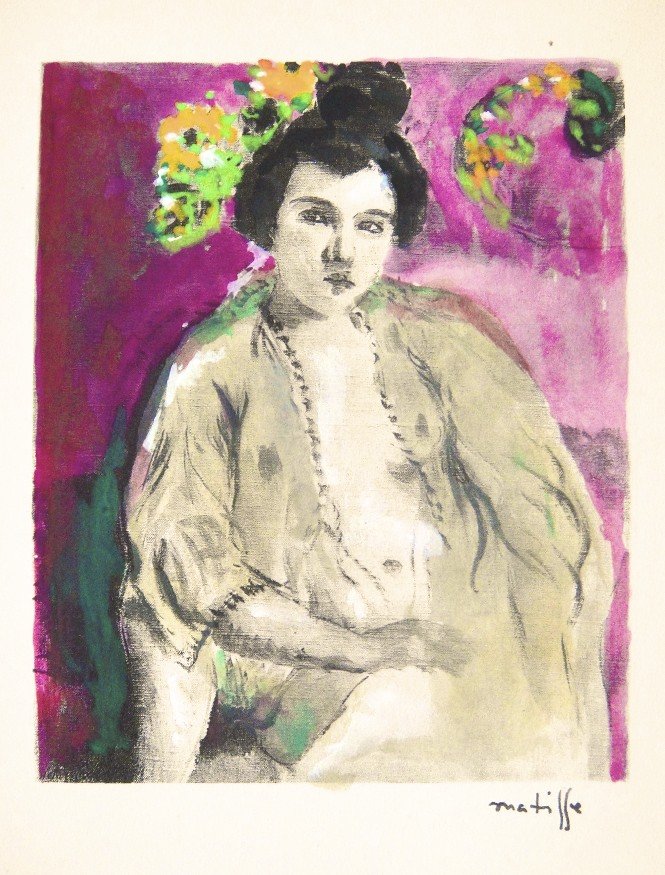 HENRI MATISSE, Hand Colored Original Lithograph, "L: Henri Matisse's original hand colored lithograph "L'Orientale" was published in 1920. Hand signed by Henri Matisse in black ink. From the rare VIP volume "Henri Matisse", par Elie Faure, Jules Romains