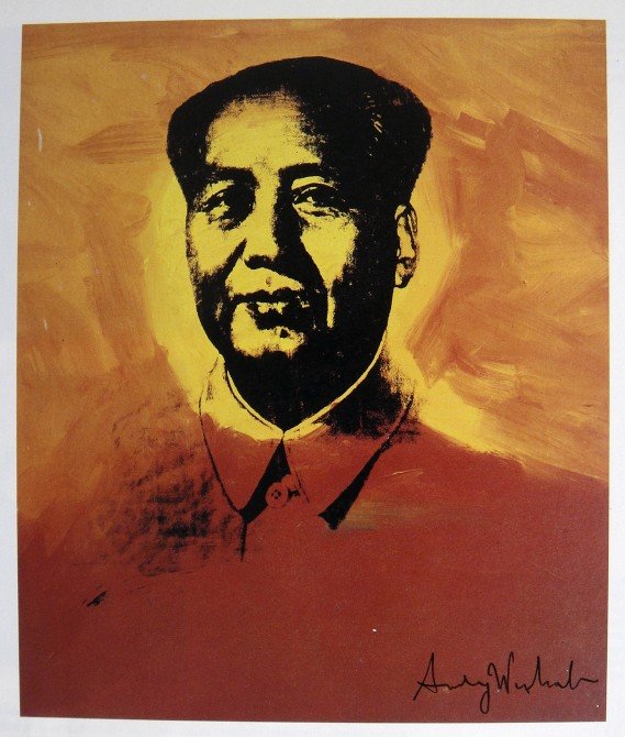 ANDY WARHOL, Signed Print, Mao Tse Tung: Andy WARHOL, "Mao Tse Tung", hand signed Offset Print. From a signed VIP-catalog from 1982. Hand signed by Andy Warhol in black pen. Size: 9.1 x 7.6 in (23 x 19 cm) printed on the back. Excellent cond