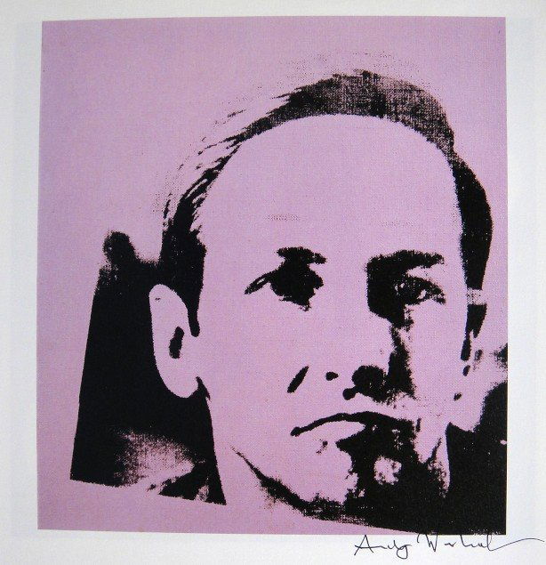 ANDY WARHOL, Signed Print, Robert Rauschenberg: Andy WARHOL, "Robert Rauschenberg", hand signed Offset Print. From a signed VIP-catalog from 1982. Hand signed by Andy Warhol in black pen. Size: 8.2 x 7 in (21 x 18 cm) printed on the back. Excellent