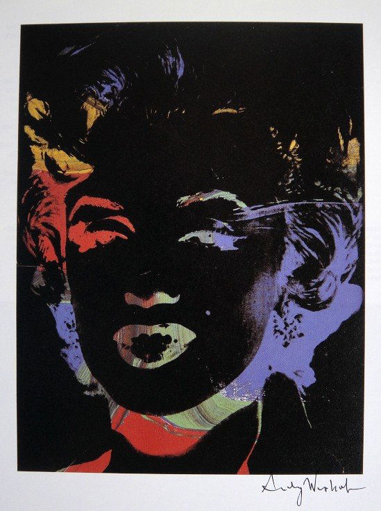 ANDY WARHOL, Signed Print, Marilyn Monroe: Andy WARHOL, "Marilyn Monroe", hand signed Offset Print. From a signed VIP-catalog from 1982. Hand signed by Andy Warhol in black pen. Size: 11.4 x 8.6 in (29 x 22 cm) printed on the back. Excellent c