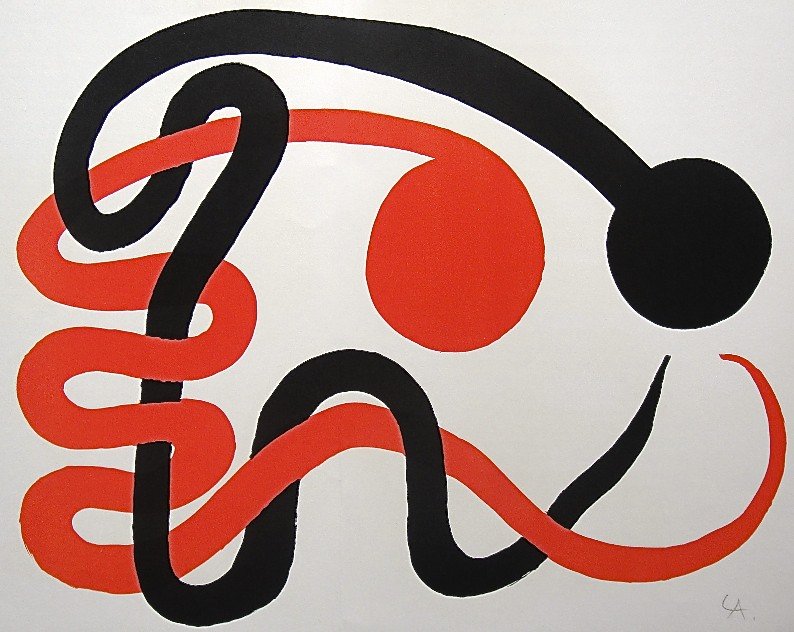 Alexander CALDER, Signed Lithograph, 1965: Lithograph by Alexander Calder, 1965 Hand signed by Calder in crayon. Published in the signed VIP exhibition catalogue of “Calder”, published by Musée Nationale d’Art Moderne Paris / Paris juil