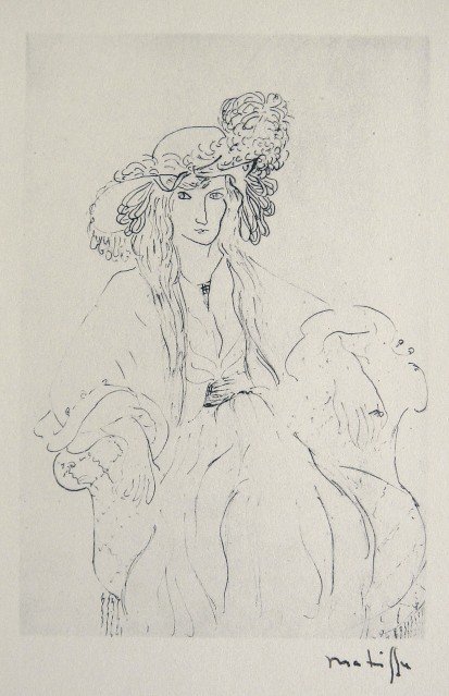 HENRI MATISSE, Hand Original Lithograph, Dessin, 192: Henri Matisse's original lithograph "Dessin" was published in 1920. Hand signed by Henri Matisse in black ink. From the rare VIP volume "Henri Matisse", par Elie Faure, Jules Romains, Charles Vildrac 