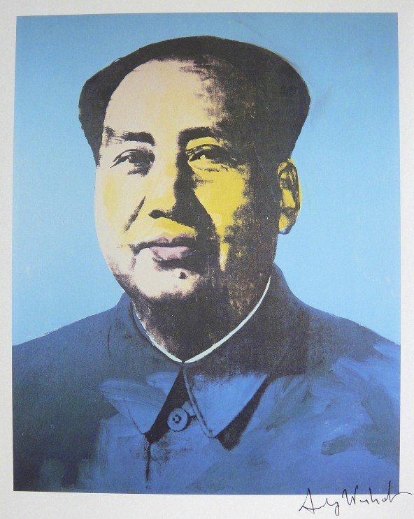 ANDY WARHOL, Signed Print, Mao Tse Tung: Andy WARHOL, "Mao Tse Tung", hand signed Offset Print. From a signed VIP-catalog from 1982. Hand signed by Andy Warhol in black pen. Size: 10.5 x 7.9 in (27 x 20 cm) printed on the back. Excellent con