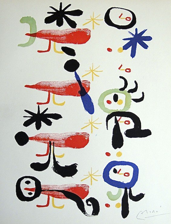 JOAN MIRO, Signed Lithograph, 1954: Joan MIRO, hand signed Lithograph, "Das Graphische Werk" 1954. Hand signed in pencil. Prov: Galerie Maeght, Paris. Size: 11.9 x 9.5 in (30 x 24 cm) and with COA.