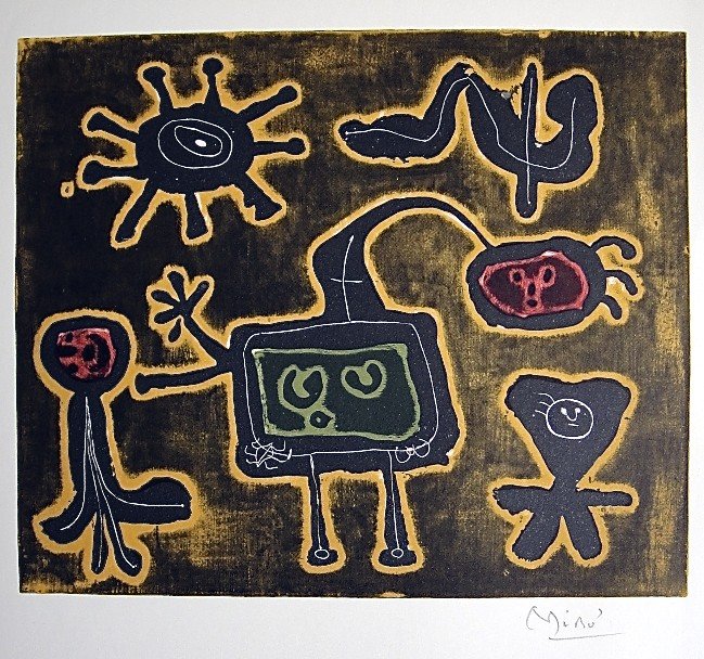 JOAN MIRO, Signed Lithograph, 1954: Joan MIRO, hand signed Lithograph, "Das Graphische Werk" 1954. Hand signed in pencil. Prov: Galerie Maeght, Paris. Size: 11.9 x 9.5 in (30 x 24 cm) and with COA.