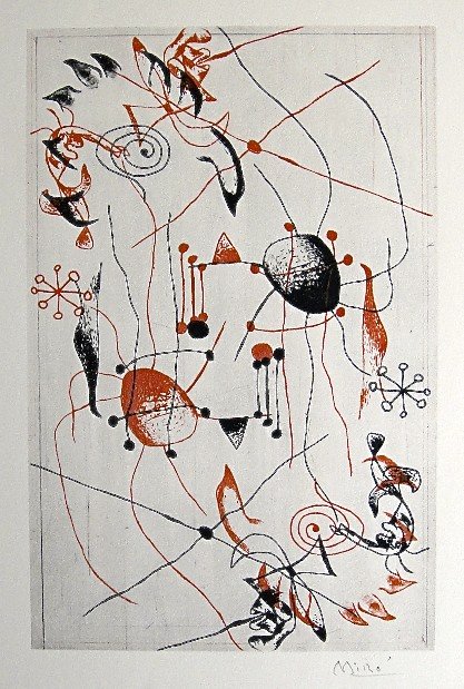 JOAN MIRO, Signed Lithograph, 1954: Joan MIRO, hand signed Lithograph, "Das Graphische Werk" 1954. Hand signed in pencil. Prov: Galerie Maeght, Paris. Size: 11.9 x 9.5 in (30 x 24 cm) and with COA.