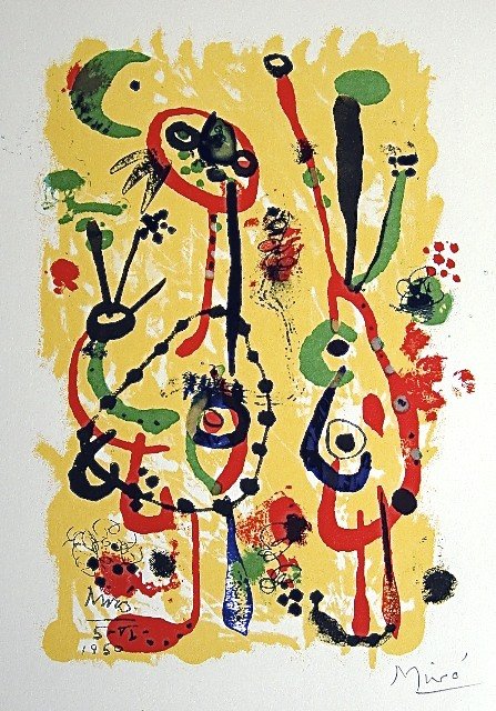 JOAN MIRO, Signed Lithograph, 1954: Joan MIRO, hand signed Lithograph, "Das Graphische Werk" 1954. Hand signed in pencil. Prov: Galerie Maeght, Paris. Size: 11.9 x 9.5 in (30 x 24 cm) and with COA.