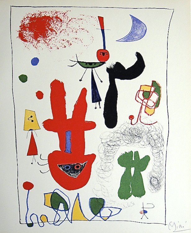 JOAN MIRO, Signed Lithograph, 1954: Joan MIRO, hand signed Lithograph, "Das Graphische Werk" 1954. Hand signed in pencil. Prov: Galerie Maeght, Paris. Size: 11.9 x 9.5 in (30 x 24 cm) and with COA.