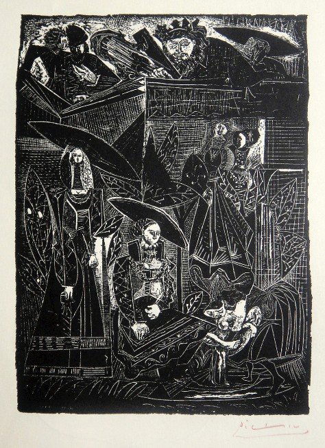 PABLO PICASSO, Lithograph, Amsterdam Stedlijk Muse: From a signed exihibition catalog published by the Amsterdam Stedlijk Museum. Signed by Pablo Picasso in red pencil. Slight yellowing and printed on the back. Size: 9 x 7.2 in (23 x 18 cm) and with CO