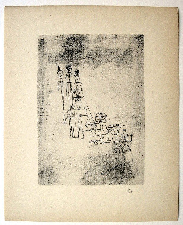 Paul KLEE; Original Lithograph, 1934: Hand signed lithograph by Paul Klee "Grosse und Kleine" from 1934. Signed VIP edition. Signatur in pencil by KLEE. Limited edition of 525 copies, of which only 25 examples were signed! Paul KLEE drawi