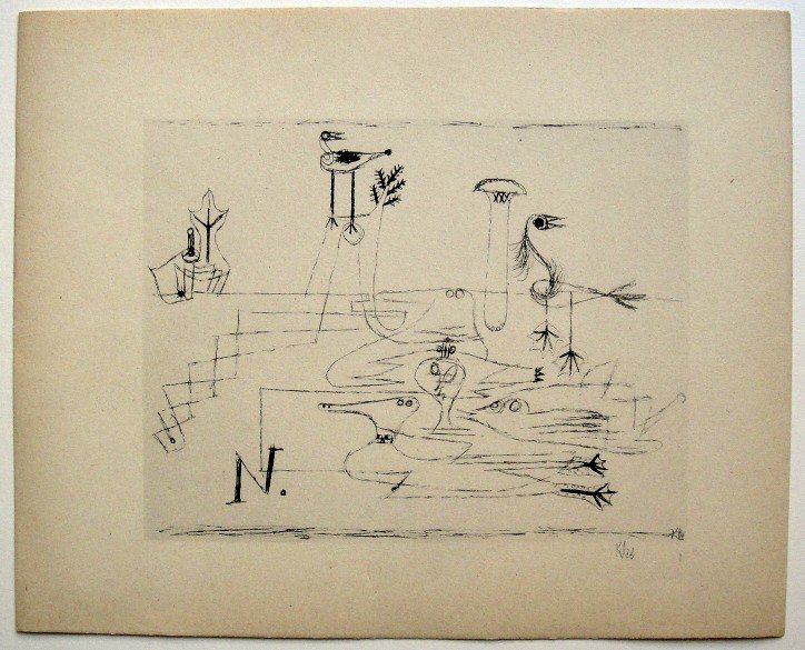 Paul KLEE; Original Lithograph, 1934: "Hand signed lithograph by Paul Klee ""Zeichnung zu den 'Vogelinseln' "" from 1934. Signed VIP edition. Signatur in pencil by KLEE. Limited edition of 525 copies, of which only 25 examples were signed