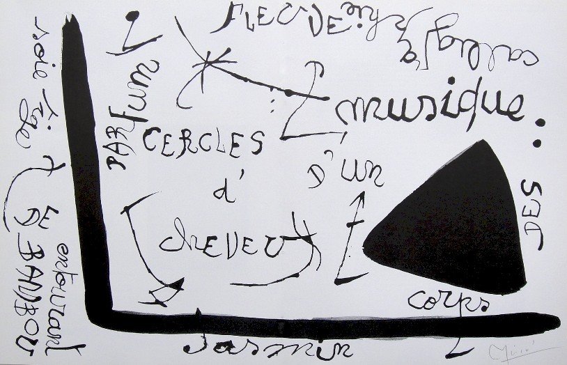 JOAN MIRO, Original signed Print, 1976: Wonderful signed Print by Joan Miro. Hand signed by Joan Miro in pencil. From a rare VIP cataloge, published in Paris 1976. Size: 12.2 x 18.2 in (31 x 46 cm), double page with book fold and printed on