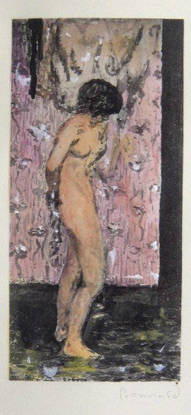 PIERRE BONNARD, hand colored and hand signed Lithog: Wonderful hand colored and signed Lithograph by Pierre Bonnard. Watercolor on beautiful hand made paper. "Panneau Décoratif" was published in the rare suite "Bonnard" by Leon Werth, 1923. Edition: "C