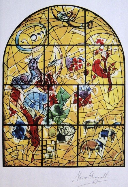 MARC CHAGALL, Signed Lithograph, Jewels for a Crow: Sigend Lithograph by Marc CHAGALL, "Jewels for a Crown": Hand signed by Marc CHAGALL in pencil. The lithograph was part of the signed edition of "Jewels for a Crown, the story of the Chagall Windows",