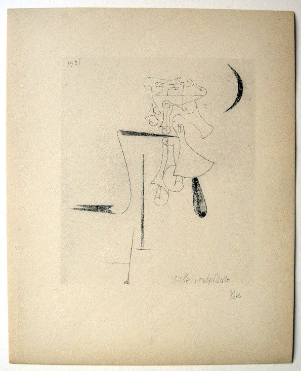 Paul KLEE; Original Lithograph, 1934: Hand signed lithograph by Paul Klee "Silbermondgeläute" from 1934. Signed VIP edition. Signatur in pencil by KLEE. Limited edition of 525 copies, of which only 25 examples were signed! Paul KLEE draw