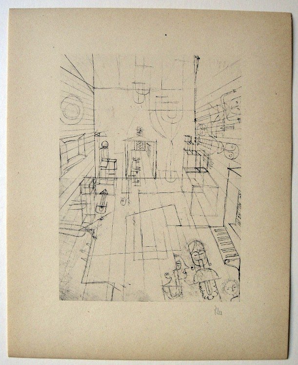 Paul KLEE; Original Lithograph, 1934: Hand signed lithograph by Paul Klee "Zimmerperspektive mit Einwohnern" from 1934. Signed VIP edition. Signatur in pencil by KLEE. Limited edition of 525 copies, of which only 25 examples were signed! 