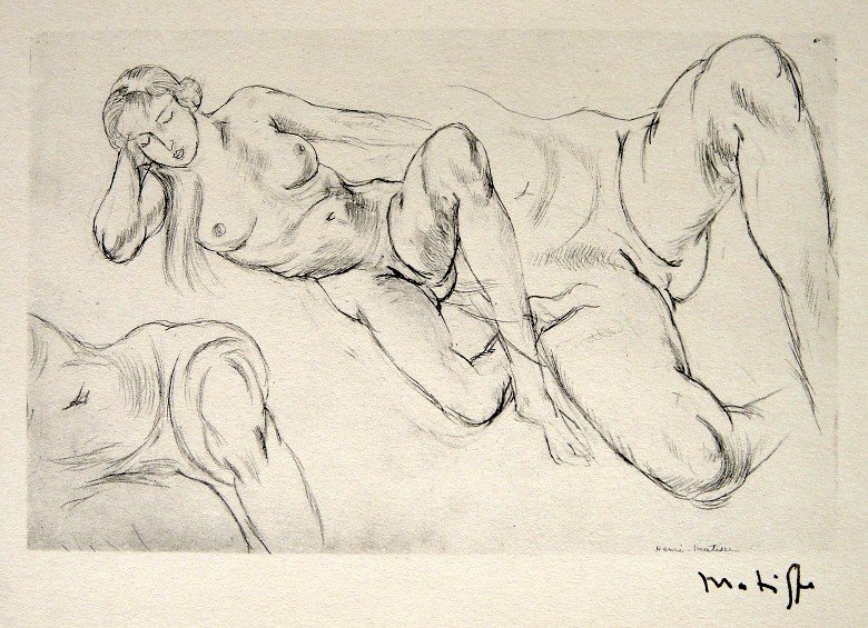 HENRI MATISSE, Hand Original Lithograph, Dessin, 19: Henri Matisse's original hand colored lithograph "Dessin" was published in 1920. Hand signed by Henri Matisse in black ink. From the rare VIP volume "Henri Matisse", par Elie Faure, Jules Romains, Cha