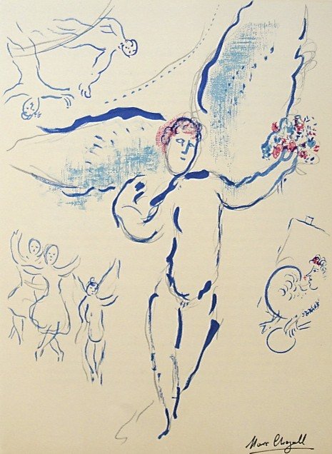 MARC CHAGALL, Opera de Paris, Hand signed Lithogra: Hand signed Lithograph by Marc CHAGALL "Opera de Paris" published in 1965. Edition: André Sauret, Monte-Carlo. Par Jacques Lassaigne Murlot. Published in a rare exhibition catalog "Opera de Paris". H
